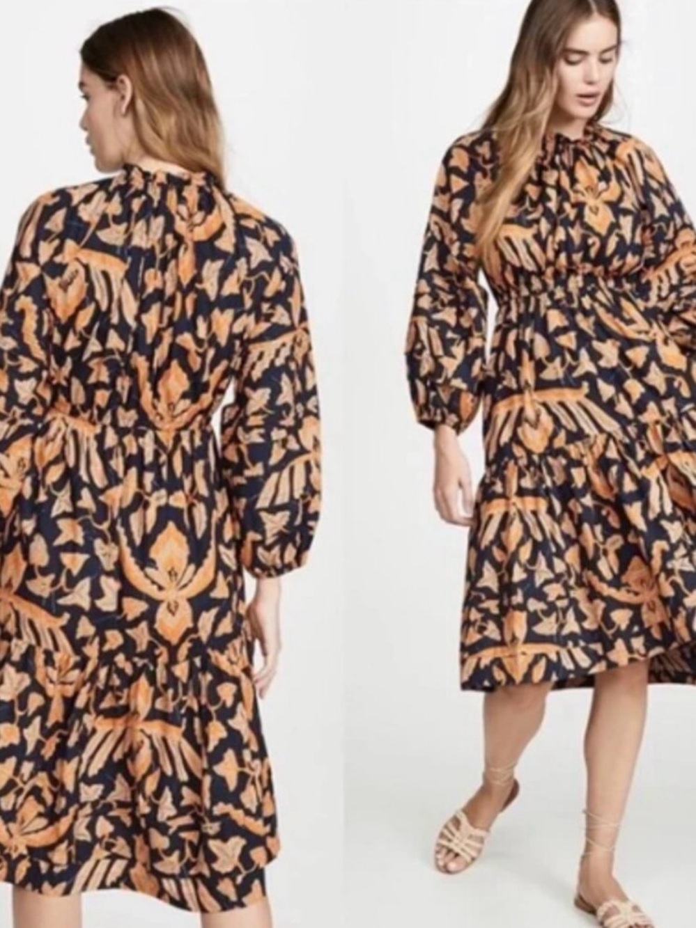 Ulla Johnson Black Midi Dress with Tan Floral Print